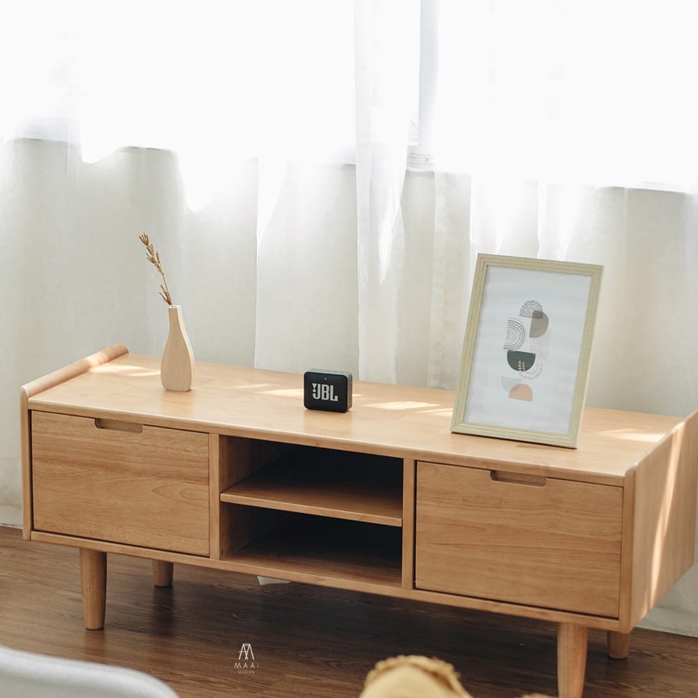 ชั้นวางทีวีไม้ยางพารา MAAI DESIGN รุ่น SAIDO M สีโอ๊ค_4